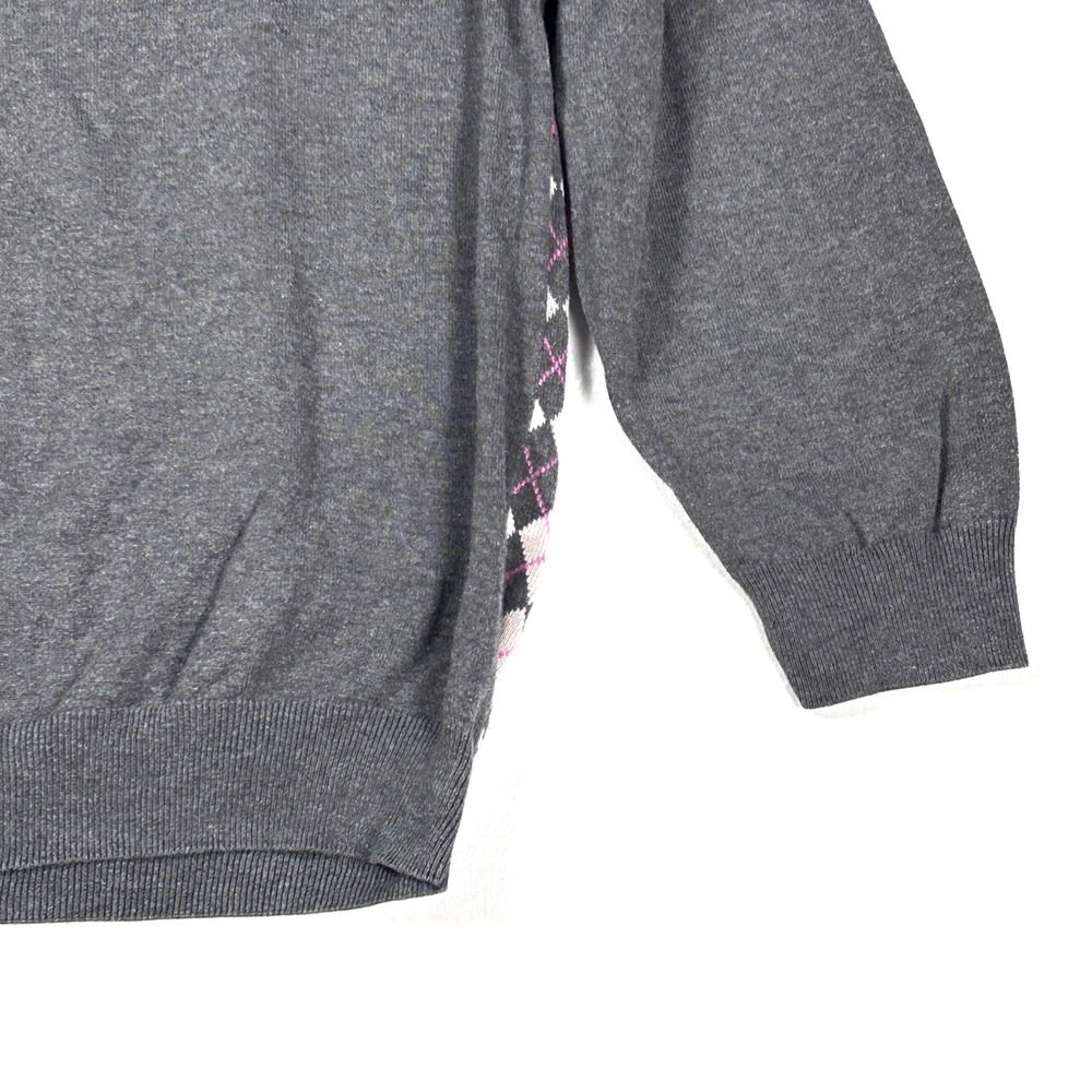 Vintage Lacoste Argyle Cotton Knit Sweater Mens 8 XXL Preppy Golf Y2K Gray Pink - Picture 9 of 9